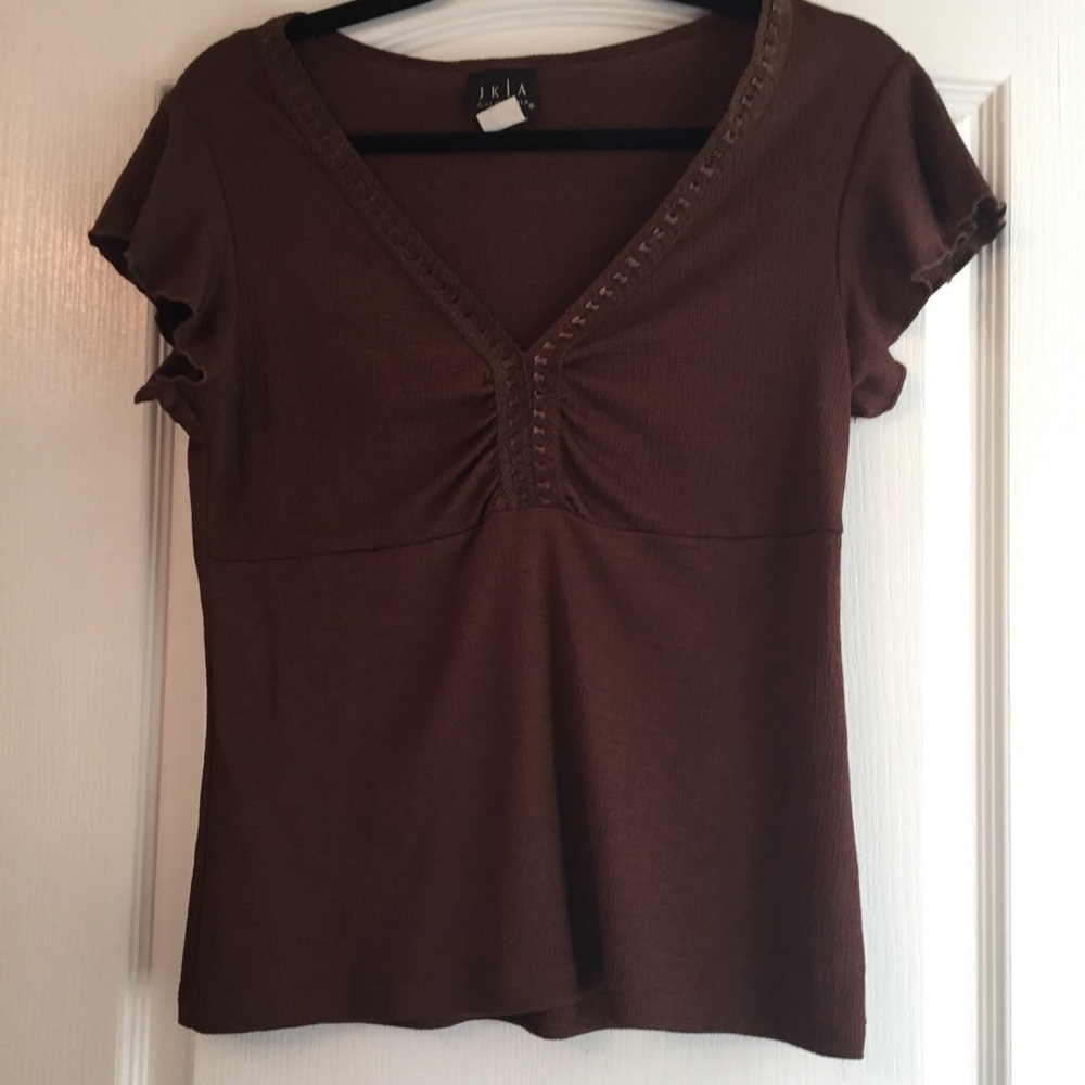 Brown V Neck Short Sleeved Top